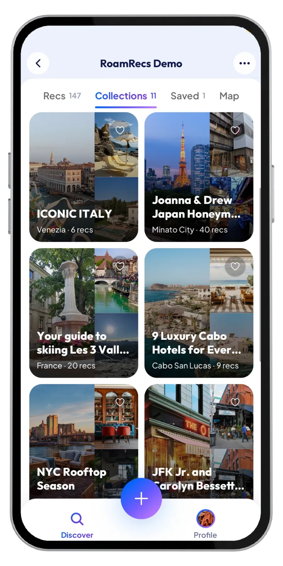 Reusable RoamRecs destination guides like Iconic Italy, a Japan honeymoon and luxury Cabo hotels