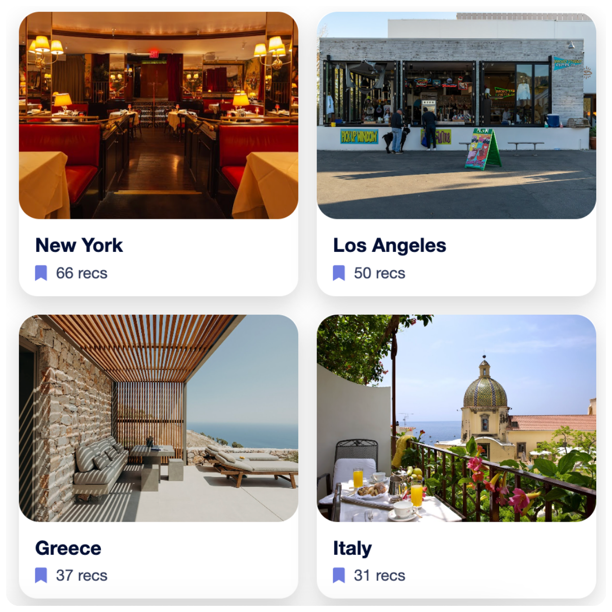 Organized travel recommendations by destination