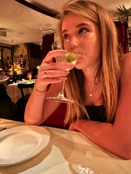 Skye Levy with a martini at a New York restaurant