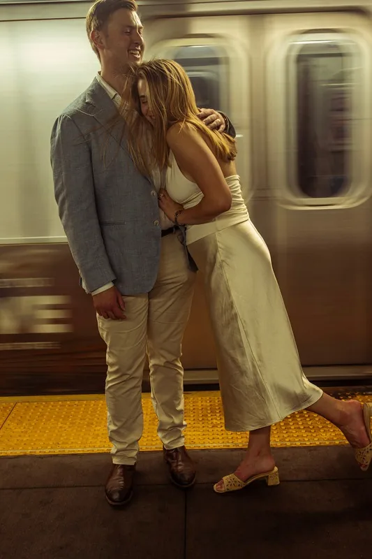 Skye Levy and Mark Dowdall, the co-founders of RoamRecs, on a New York subway platform